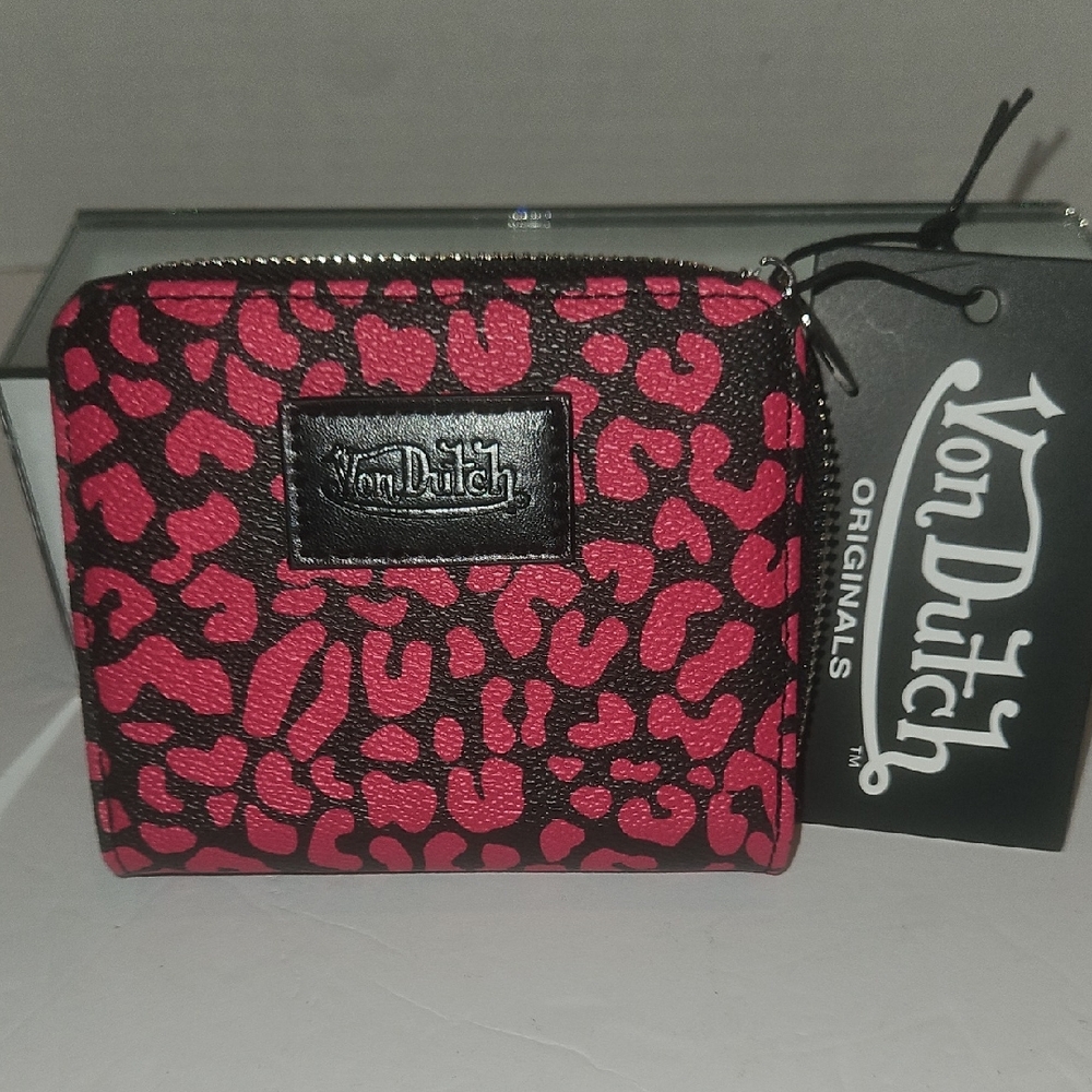 Von Dutch Black and Pink Leopard Wallet